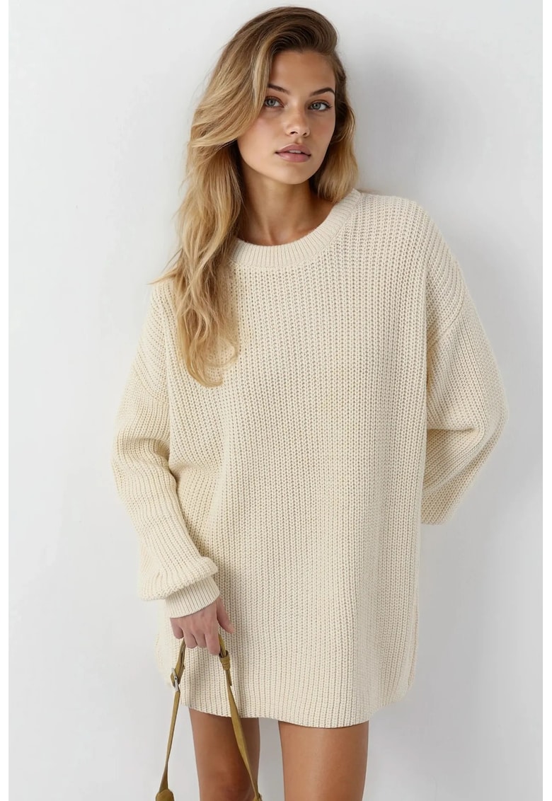 Pulover dama - tricotat - supradimensionat - crem - tricot - One Size