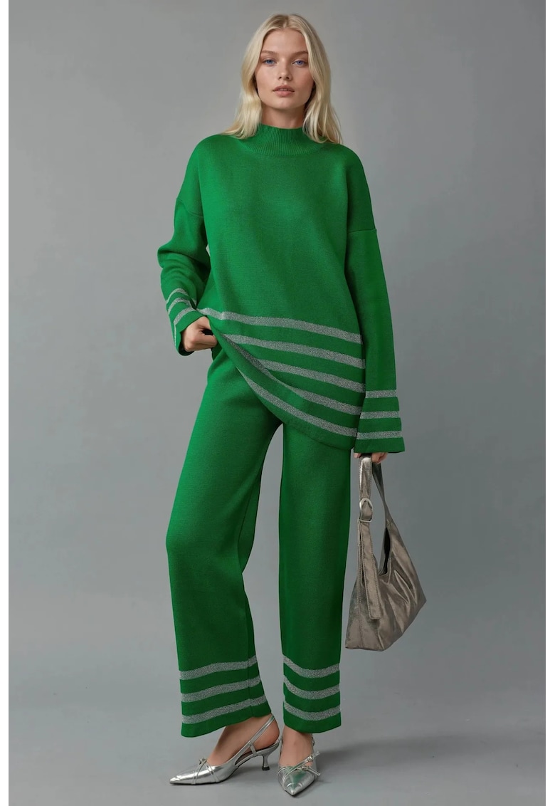 Compleu dama - cu dungi - verde - tricot -