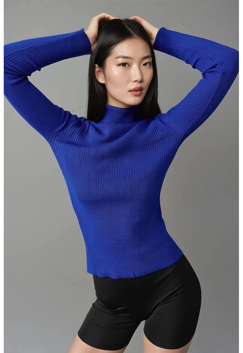 Pulover dama - mulat - texturat - albastru - tricot - One Size