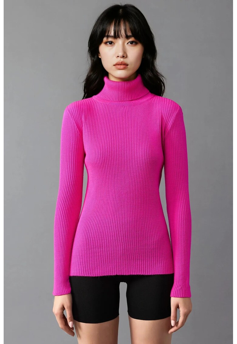 Pulover dama - texturat - roz - tricot - One Size