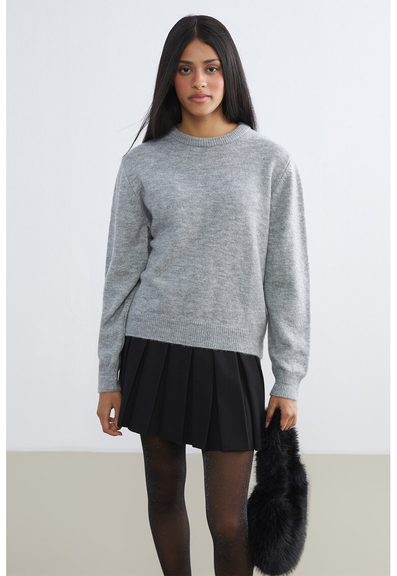 Pulover uni cu decolteu la baza gatului - Gri deschis