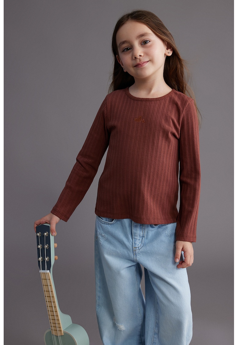 Bluza striata din amestec de bumbac - Rosu