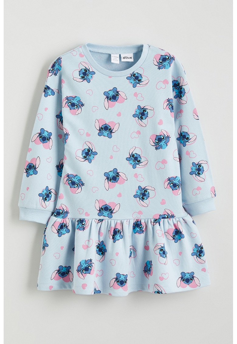 Rochie din amestec de bumbac cu model Stitch - Albastru inchis/Albastru deschis