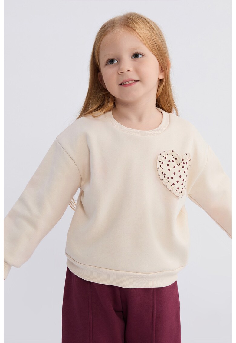 Bluza de trening cu croiala lejera si detaliu inima - Bej