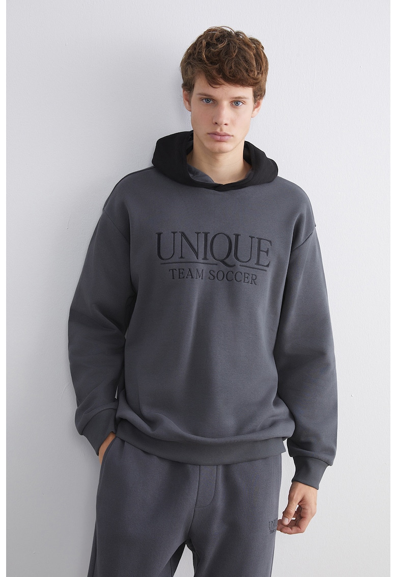 Hanorac cu design text - Gri inchis