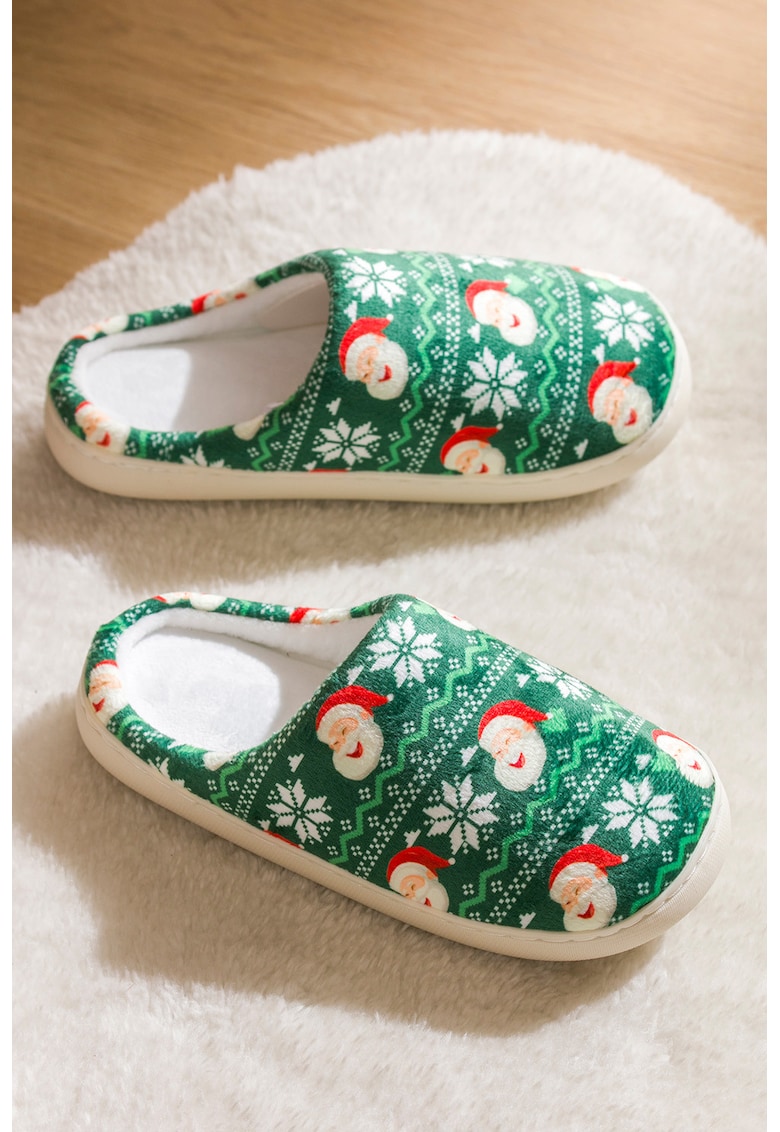 Papuci cu design tematic de Craciun - Rosu/Alb/Verde