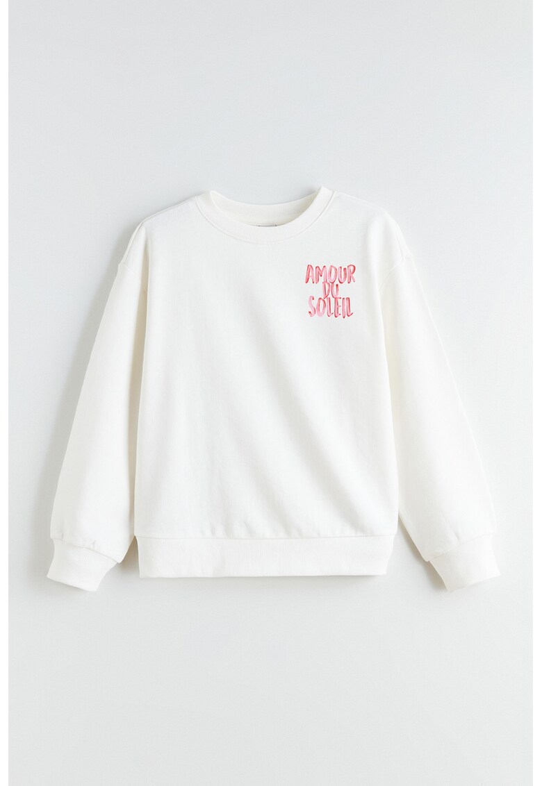 Bluza de trening cu decolteu la baza gatului si design text - Alb/Roz
