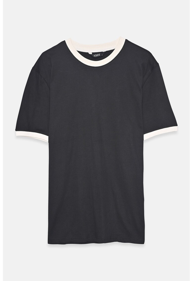 Tricou regular-fit cu decolteu la baza gatului - Negru stins