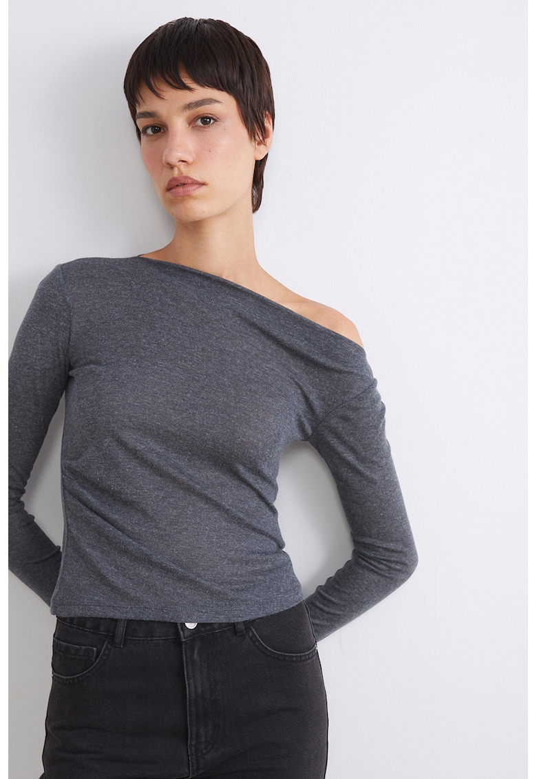 Bluza slim-fit cu decolteu asimetric - Gri inchis