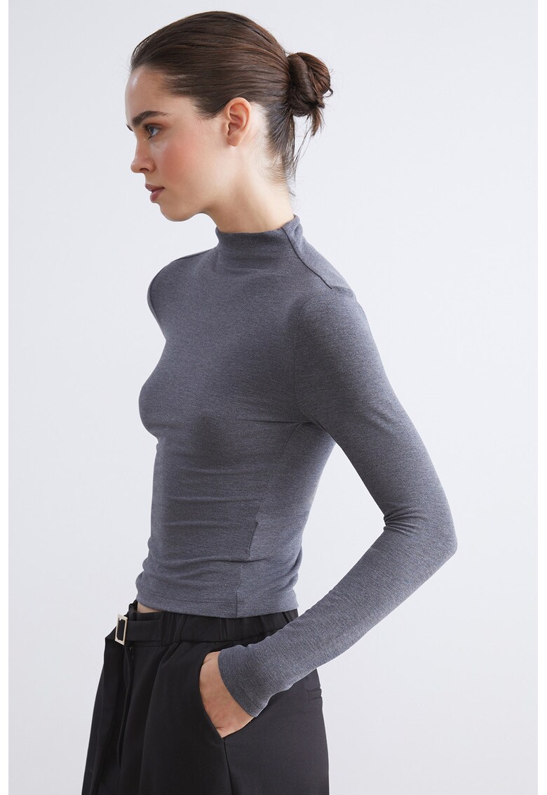 Bluza crop cu croiala slim-fit - Gri inchis