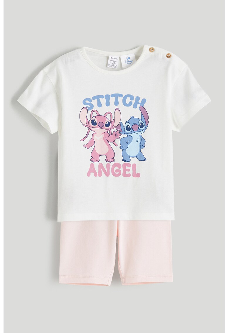 Tricou si pantaloni scurti cu imprimeu desene animate - Alb/Roz