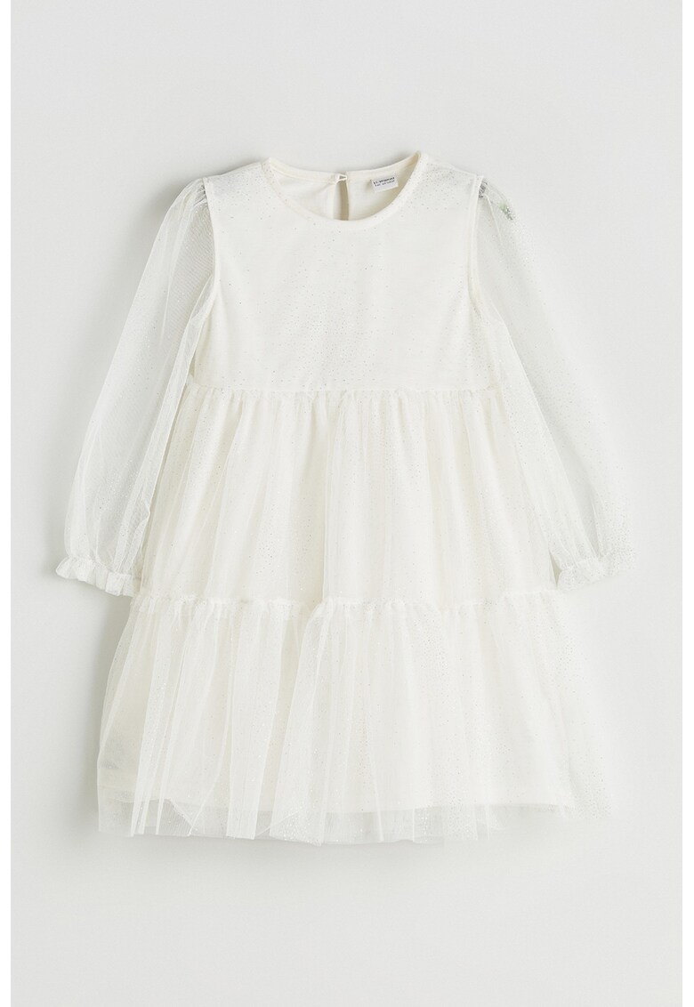 Rochie evazata cu insertii din tul - Alb