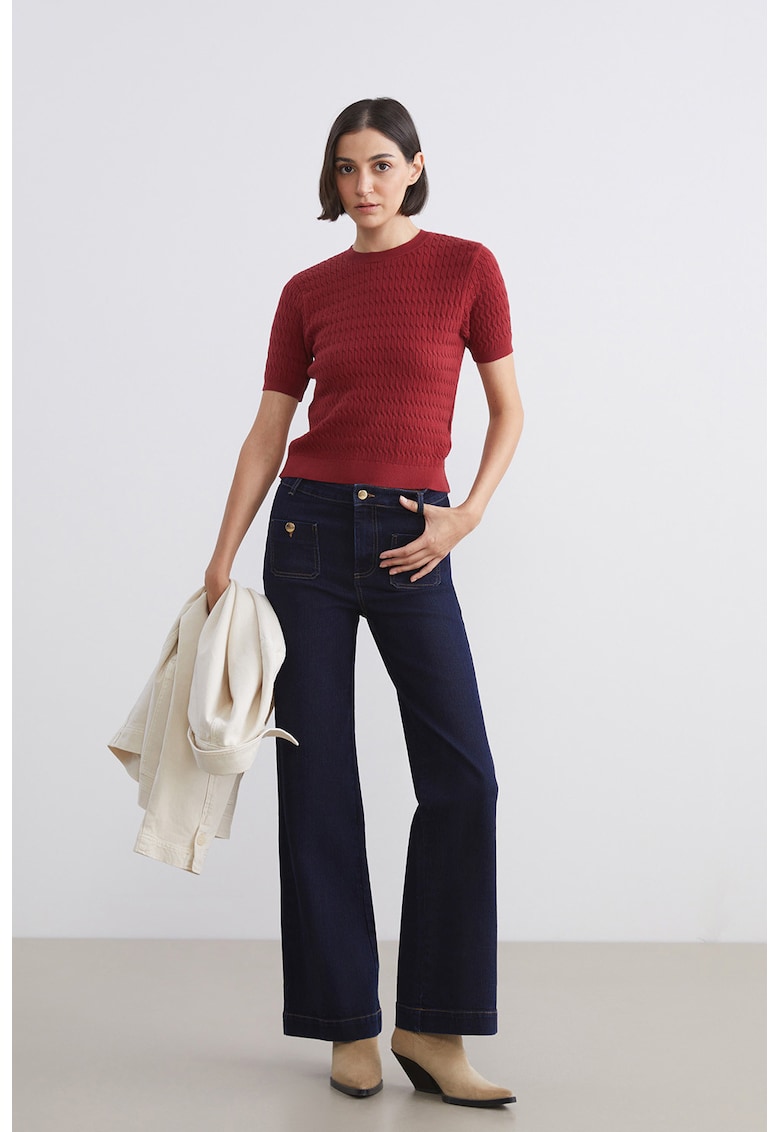 Blugi cu croiala ampla si buzunare aplicate - Albastru inchis