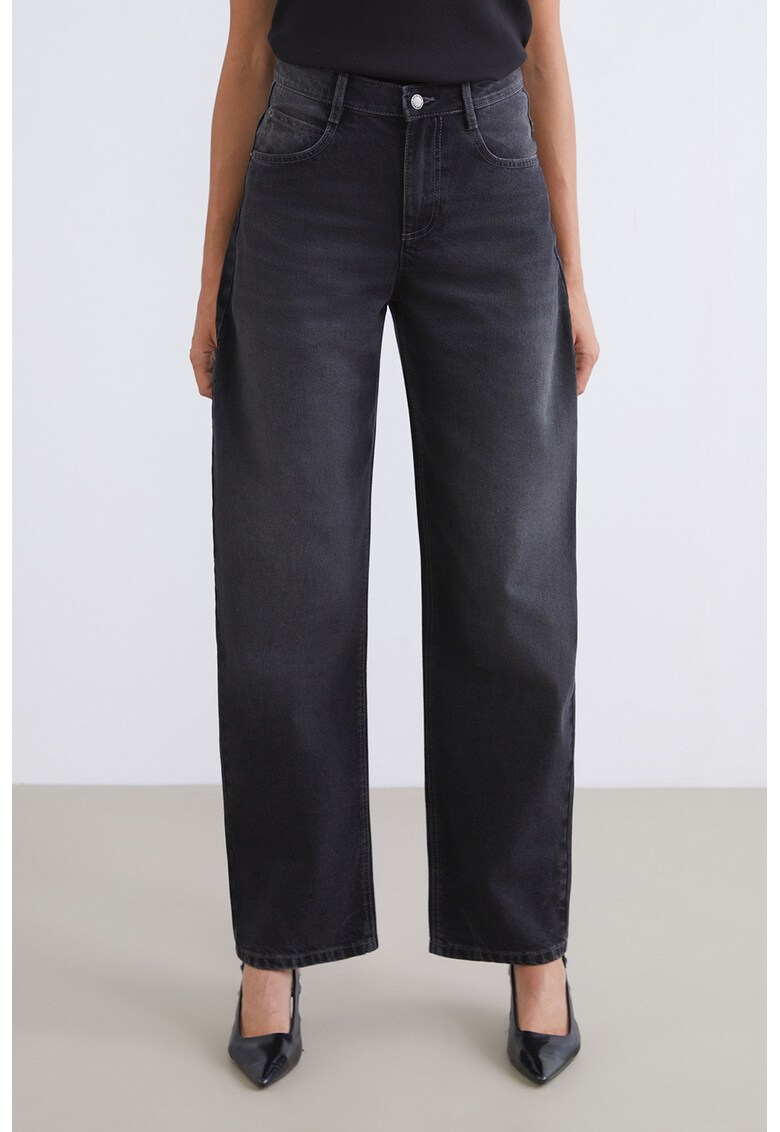 Blugi cu croiala ampla si talie inalta - Gri inchis