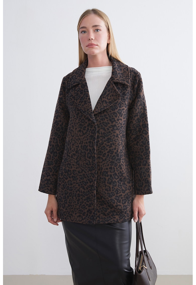 Palton cu animal print - Maro inchis