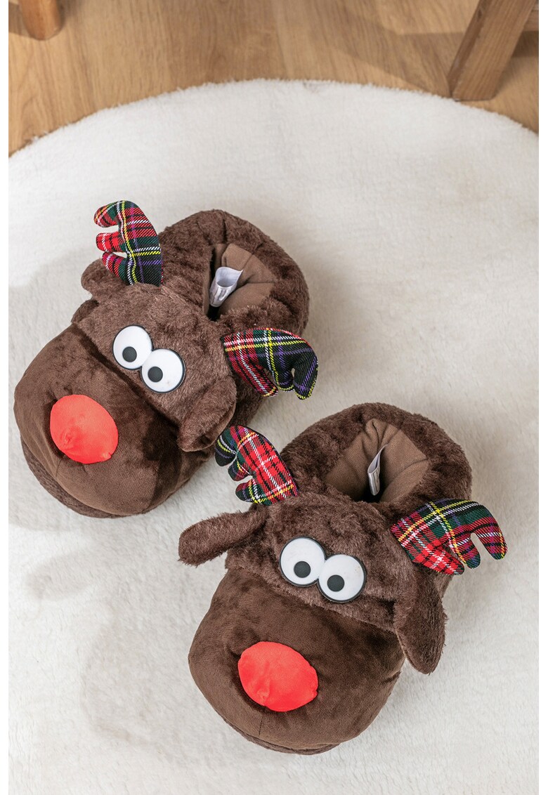 Papuci cu design ren - Maro inchis