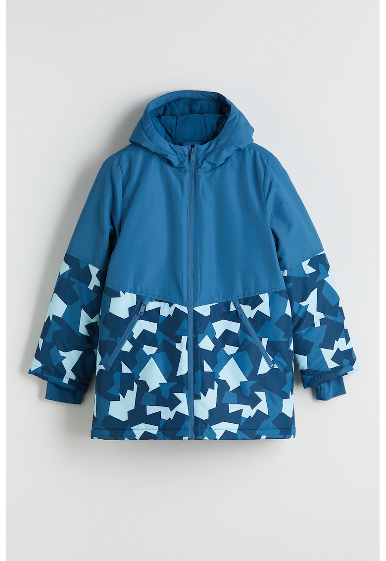 Jacheta bufanta cu finisaj rezistent la apa si buzunare cu fermoar - Albastru inchis