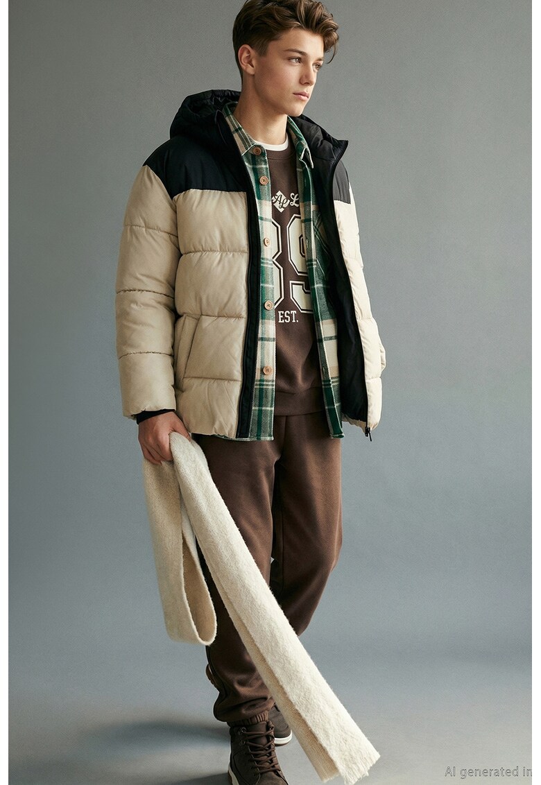 Geaca cu vatelina si gluga - Negru/Bej