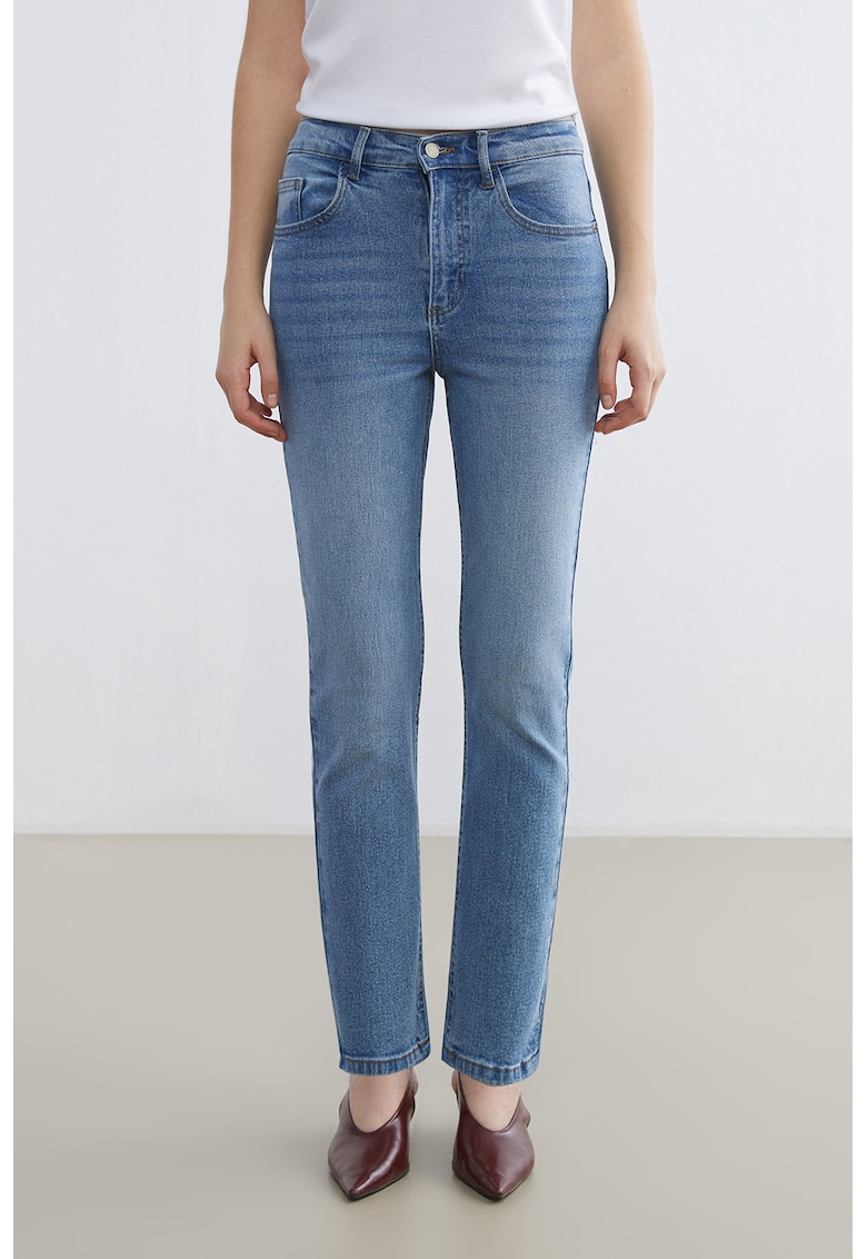 Blugi slim fit cu talie inalta - Albastru melange