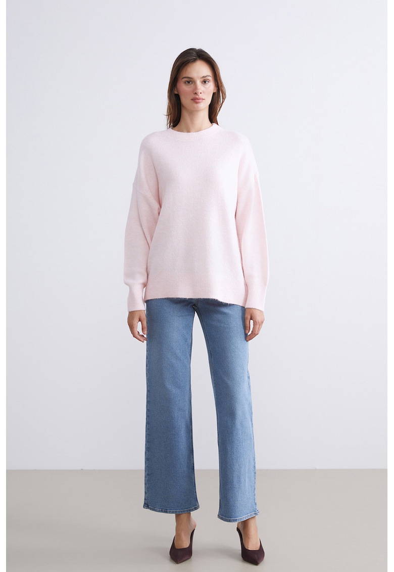 Pulover supradimensionat cu model uni - Roz pal
