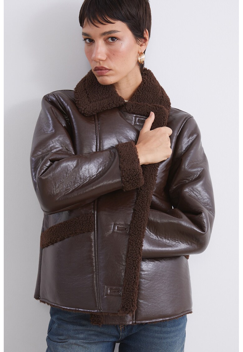 Jacheta lejera din piele ecologica - Maro inchis