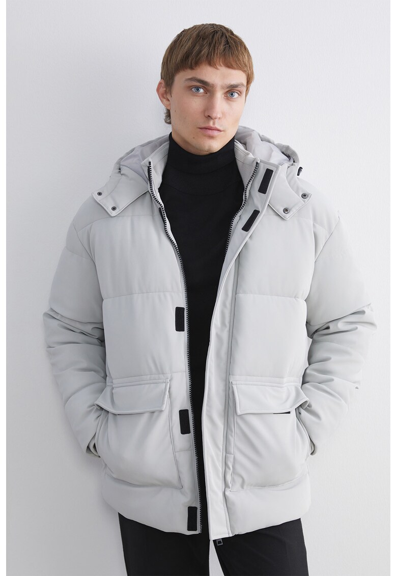 Geaca matlasata cu gluga ajustabila - Gri deschis