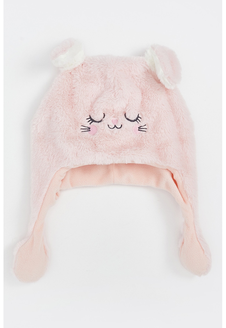 Caciula cu urechi care se pot misca - Alb/Roz pastel/Negru