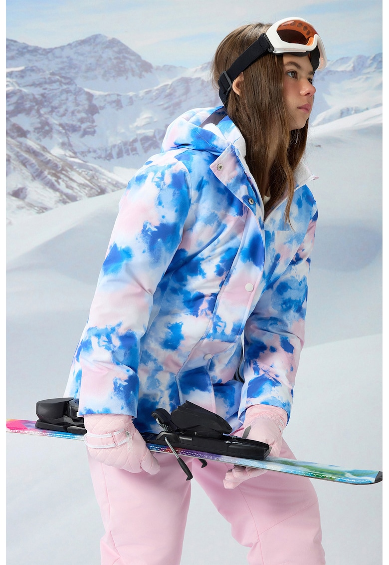 Jacheta cu model tie-dye si gluga pentru schi - Alb/Albastru deschis