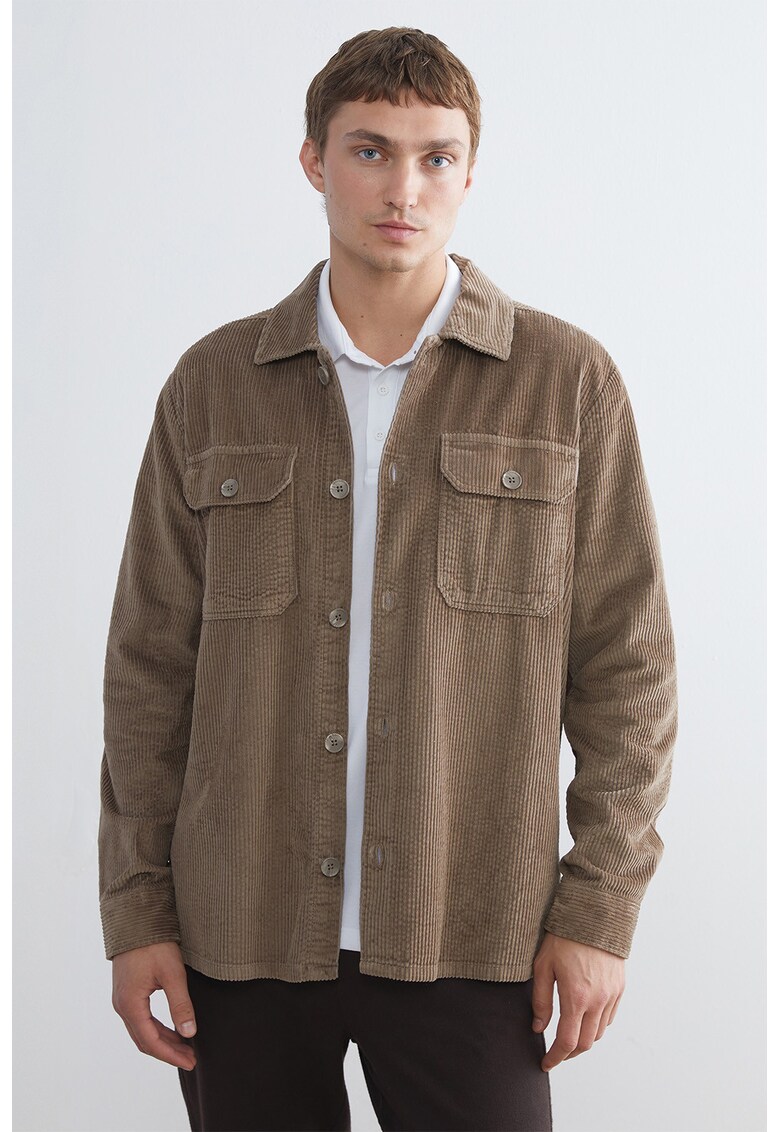 Jacheta-camasa din reiat cu buzunare pe piept - Maro deschis