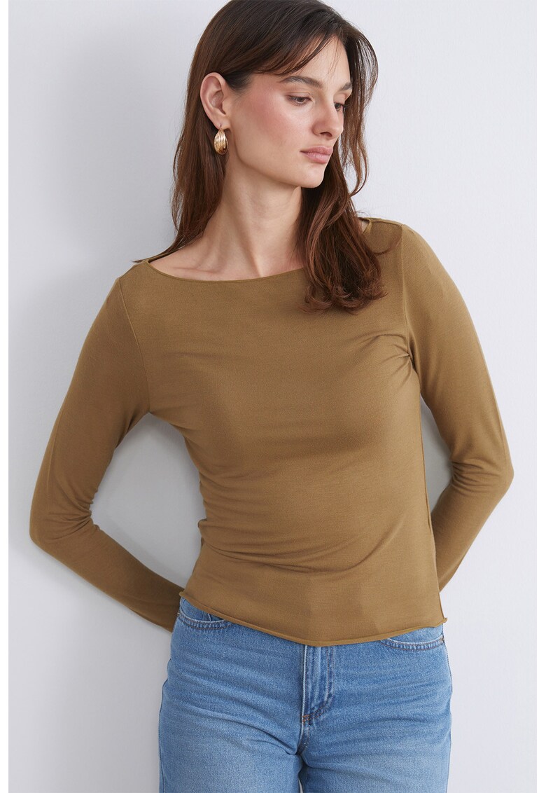 Bluza slim fit cu decolteu barcuta Vision - Maro deschis