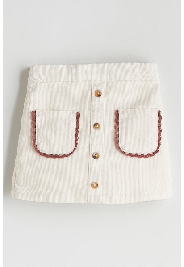 Fusta-pantalon mini din reiat cu buzunare aplicate - Alb fildes/Maro scortisoara