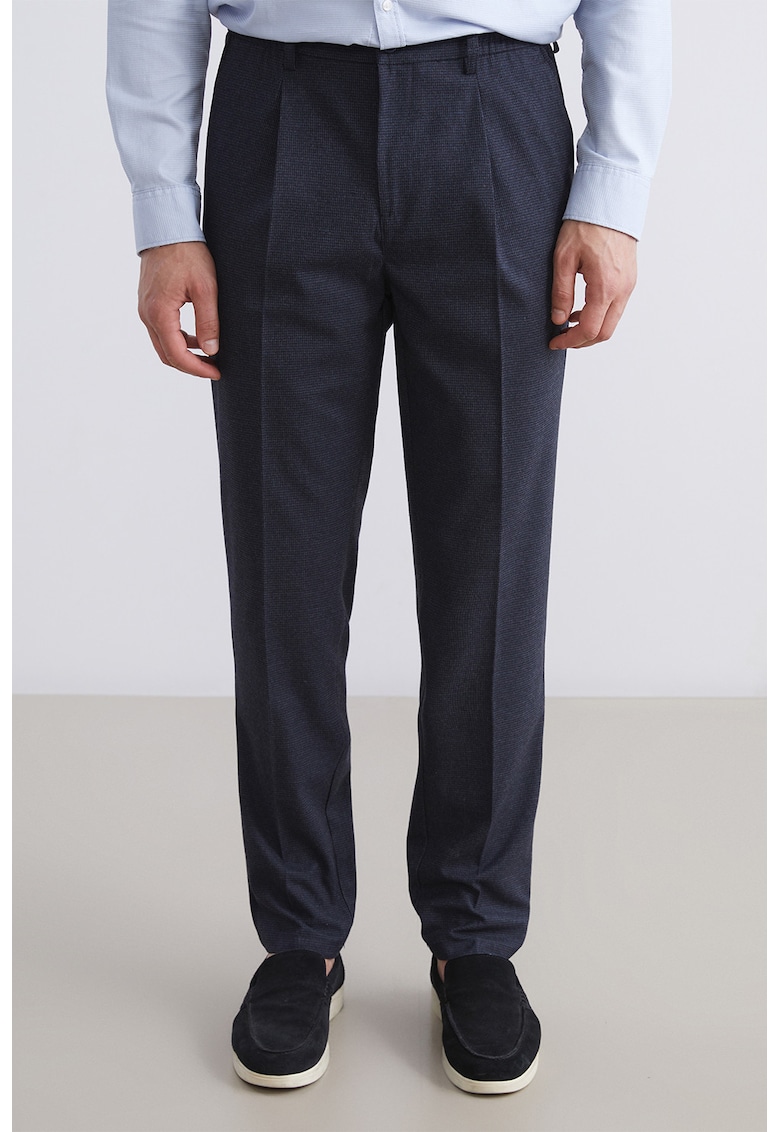 Pantaloni chino cu model houndstooth - Albastru ultramarin