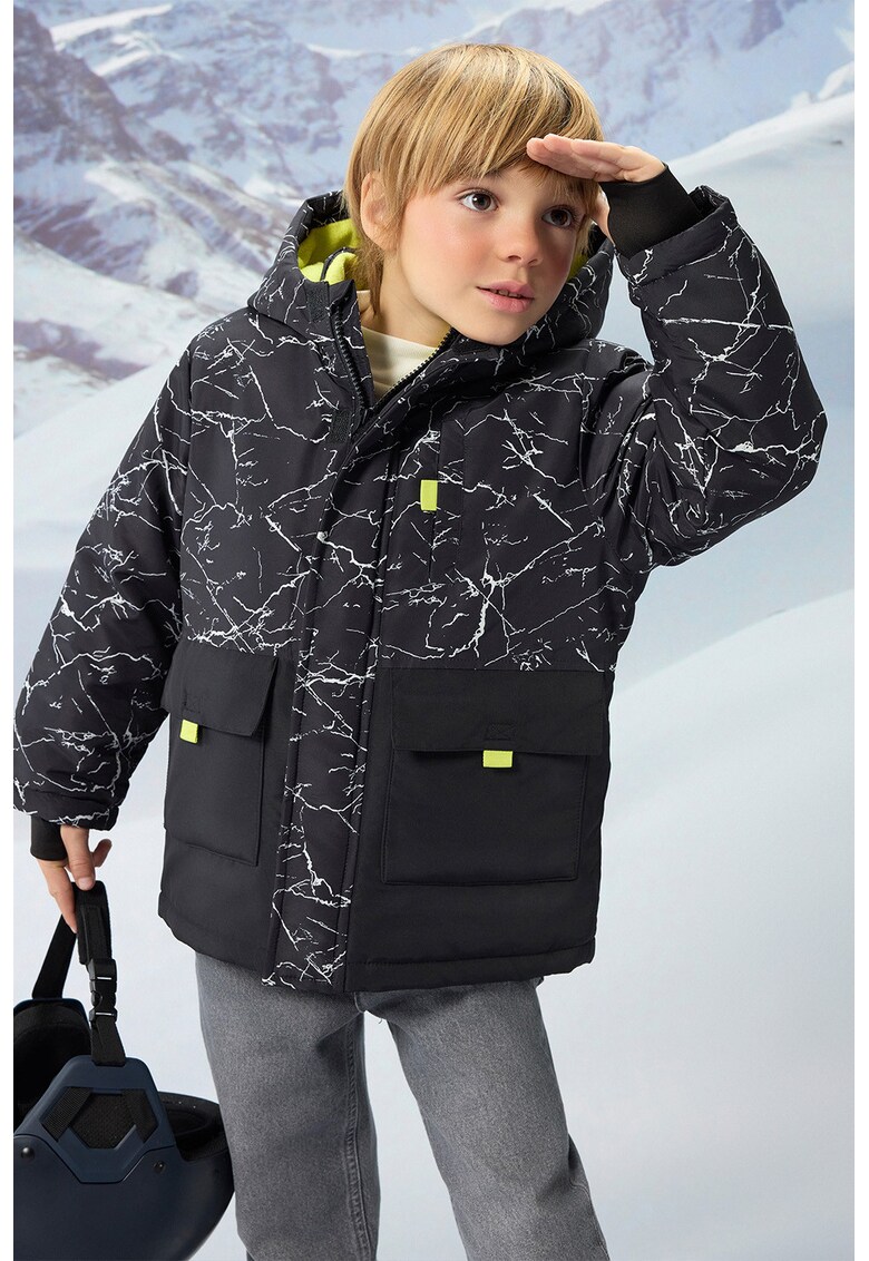 Jacheta cu model si buzunar pe piept pentru schi - Alb/Negru