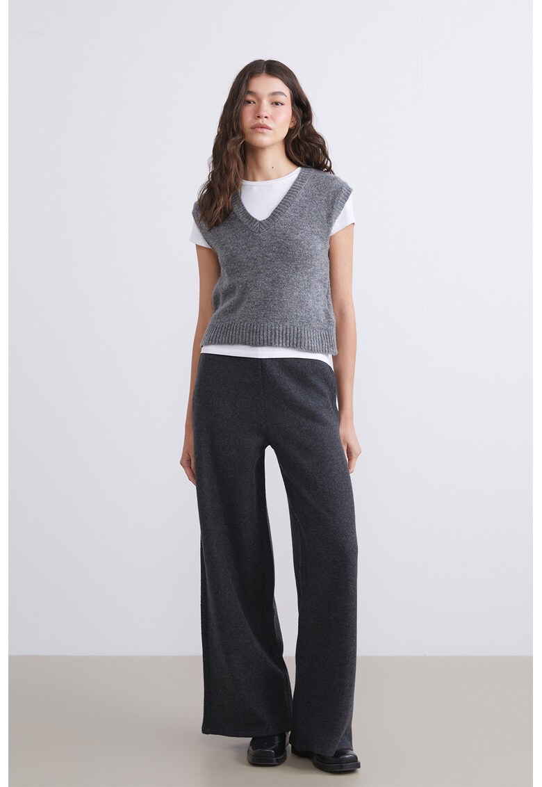 Pantaloni cu croiala ampla si model uni - Gri antracit
