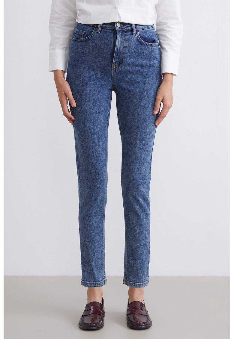 Blugi slim fit cu talie inalta - Albastru melange