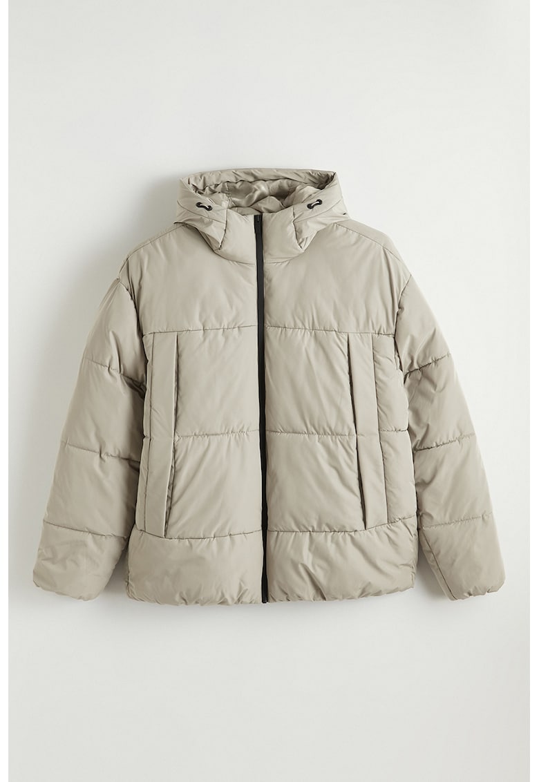 Geaca matlasata cu fermoar - Maro taupe deschis