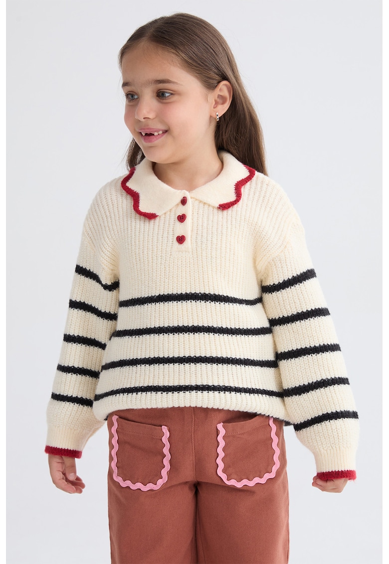 Pulover tricotat cu dungi - Rosu/Bej/Negru