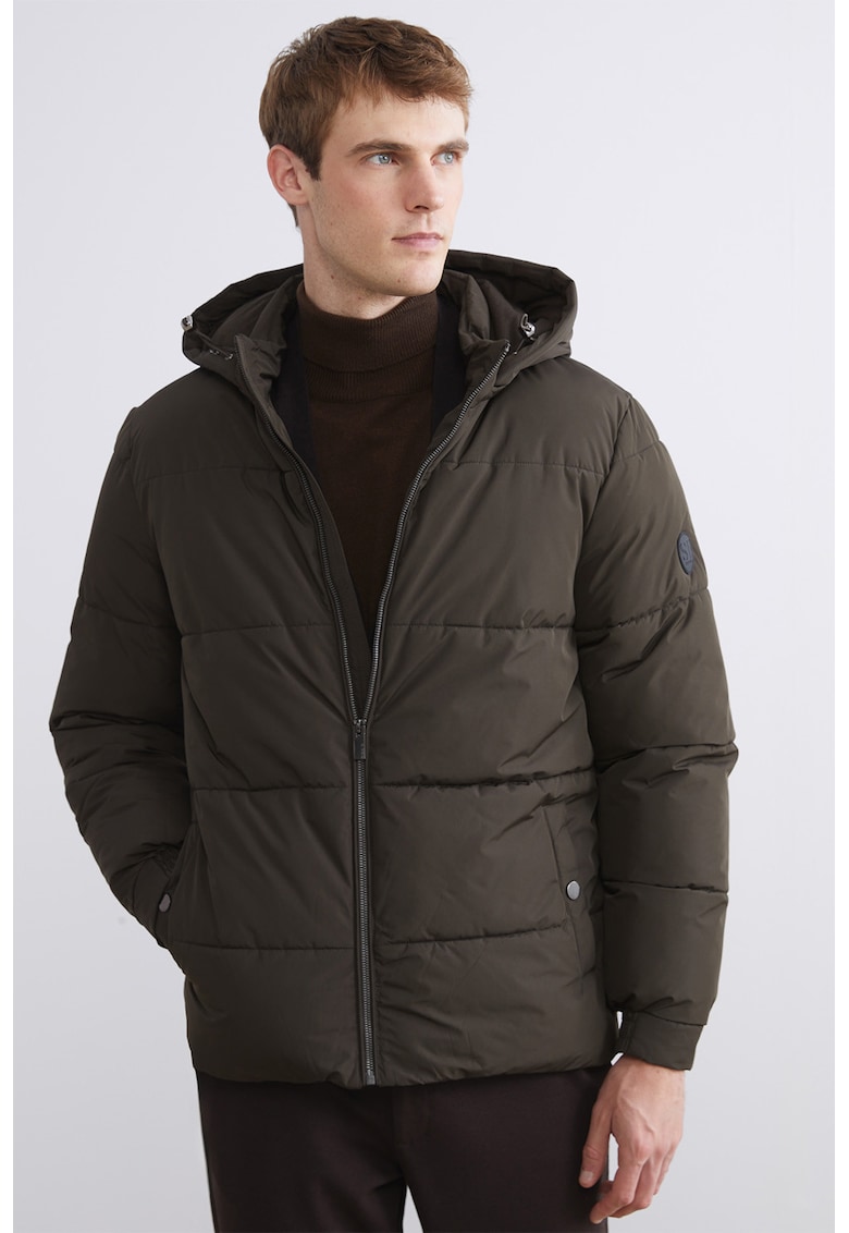 Geaca cu fermoar si buzunare oblice - Maro inchis