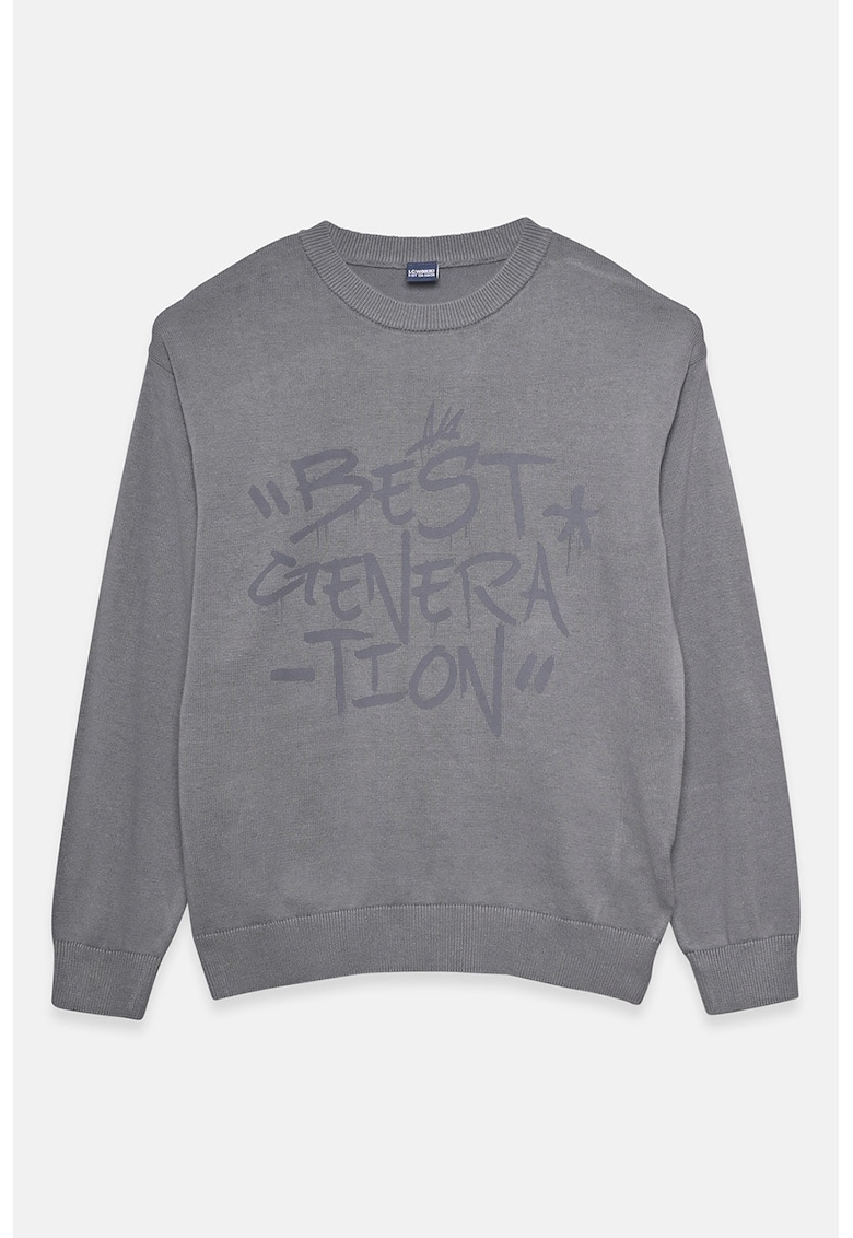 Bluza de trening cu imprimeu text - Gri inchis