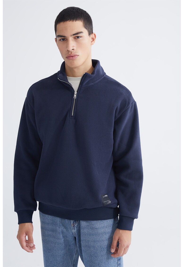 Bluza de trening cu maneci cazute si model uni - Bleumarin