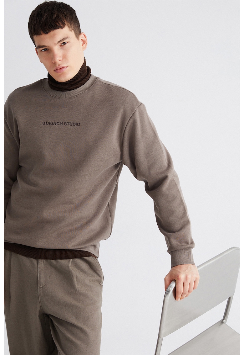 Bluza de trening cu decolteu la baza gatului si maneci cazute - Maro inchis