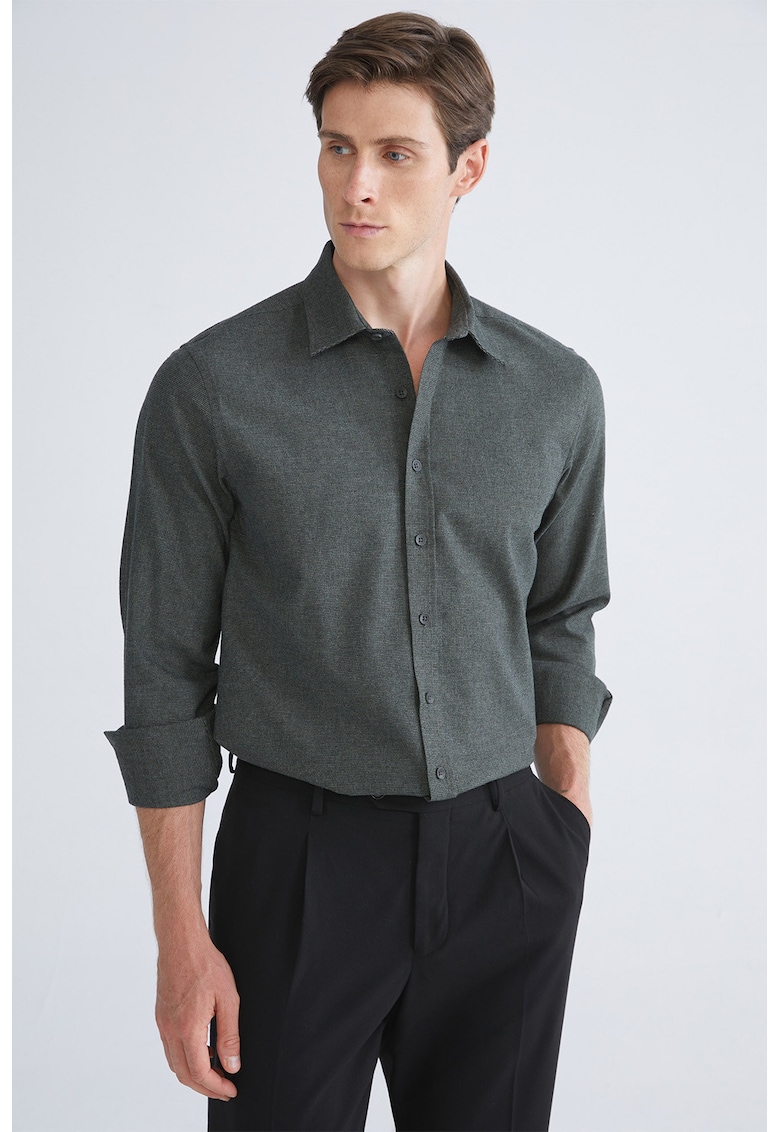 Camasa de bumbac cu maneci lungi - Verde feriga