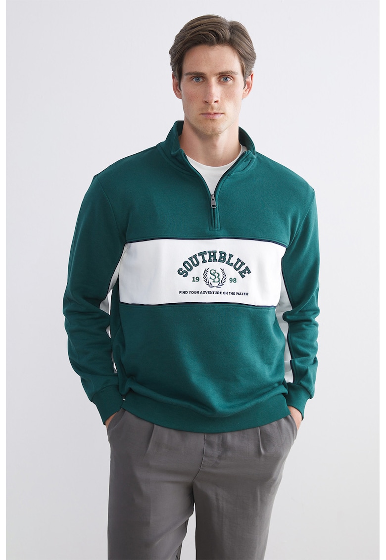 Bluza de trening regular fit de trening cu model text - Alb/Verde englez