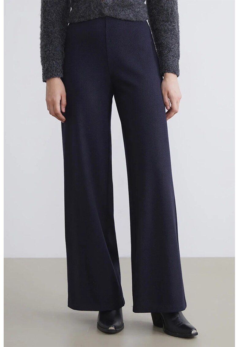 Pantaloni cu croiala ampla si talie elastica - Bleumarin