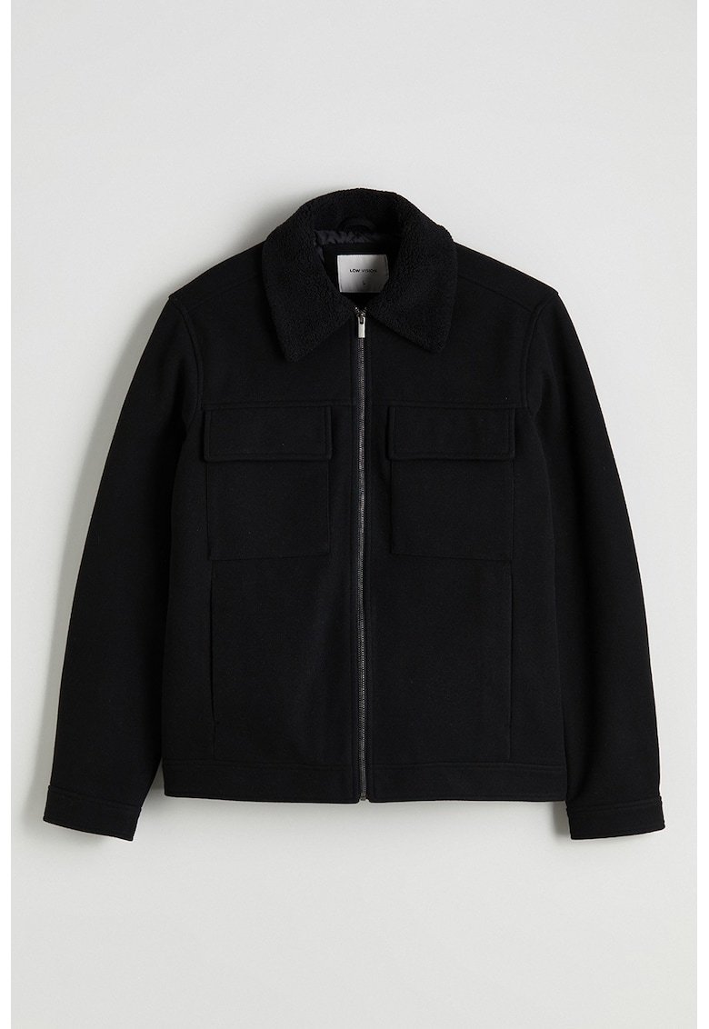 Jacheta-camasa matlasata cu fermoar - Negru