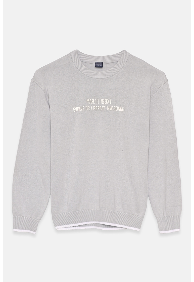 Bluza de trening cu decolteu la baza gatului si text - Gri deschis