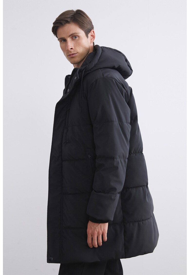 Geaca matlasata cu gluga - Negru stins