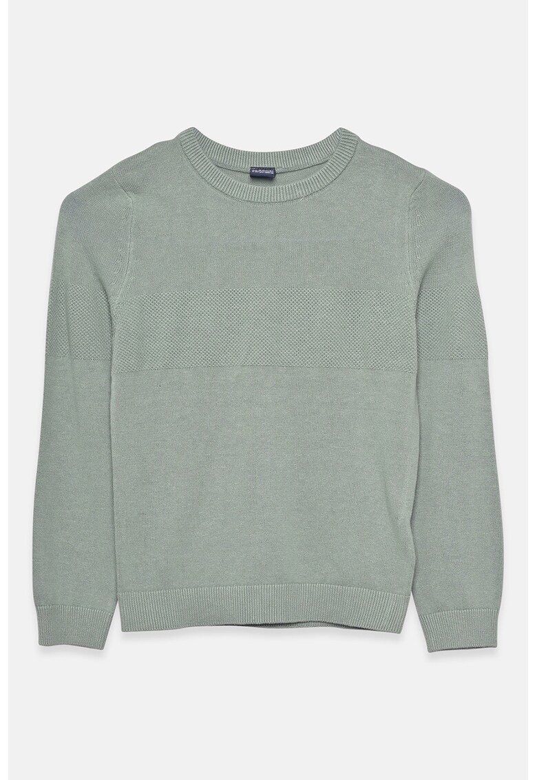 Pulover uni din bumbac cu decolteu la baza gatului - Verde pal