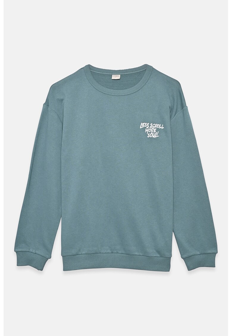 Bluza de trening cu maneci cazute si imprimeu - Albastru petrol