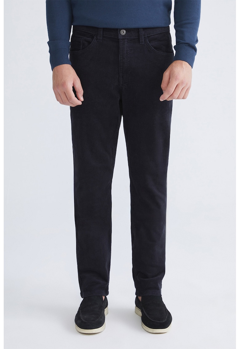 Pantaloni regular fit cu talie medie si aspect catifelat - Negru